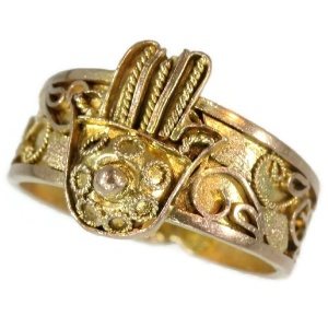 Antique ring from empire era gold filigree hand of fatima
